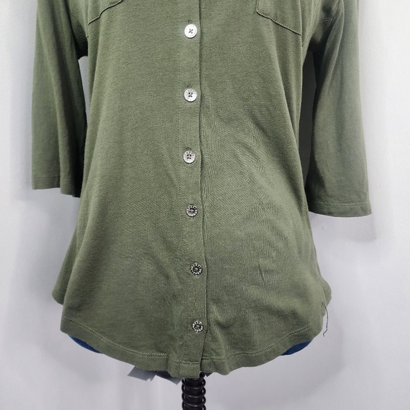 Guess Olive Green Knit Button Down Shirt - Picture 5 of 11